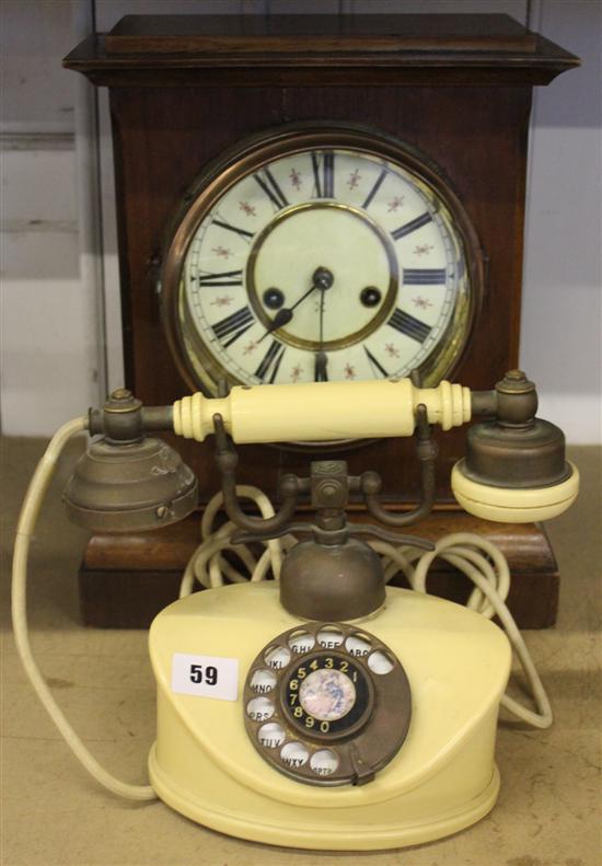 Cream Bakelite telephone & mantel clock